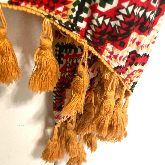 Tribal African Fringe Tassel Sun Maxi Coverup Dress Red Green Yellow Gold Medium - Picture 6 of 15